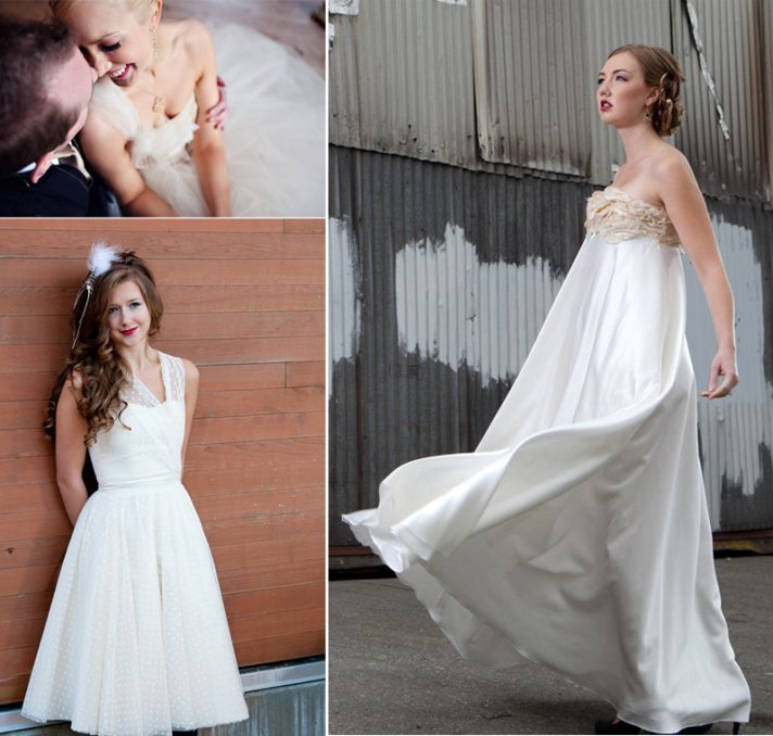 Eco-friendly empire wedding dress with gold embellished bodice