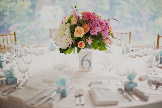 Destination Wedding Romantic Centerpieces with Roses Hydrangeas