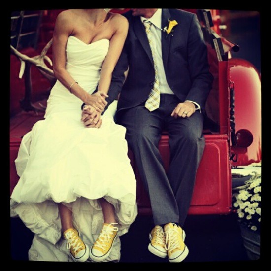 photo of Bride and Groom Wear Matching Shoes