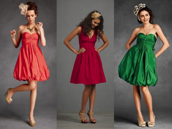 Vibrant BHLDN bridesmaids dresses