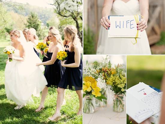 photo of Lemon, Charcoal, Navy Rustic Real Wedding: Hannah and Marc