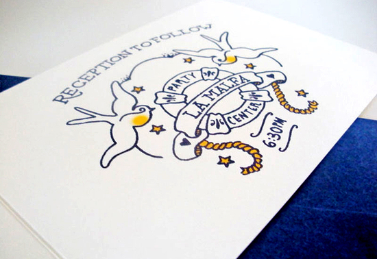 Jessica Jared Sailor Tattoo Wedding Invitations Reception Card