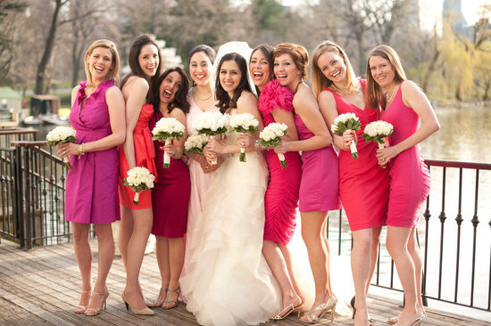 pink mix and match bridesmaids