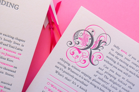 neon letterpress wedding invitations