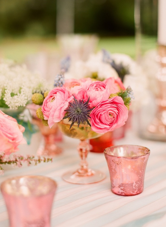 Pretty pink wedding reception tablescape