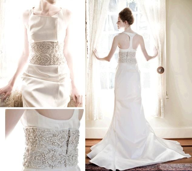Beth Elis wedding dress with racer back and beautiful gold and silver embroidered corset