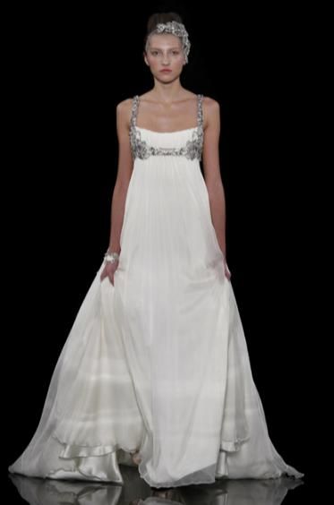 Simple and beautiful a-line wedding dress with rhinestone jeweled straps