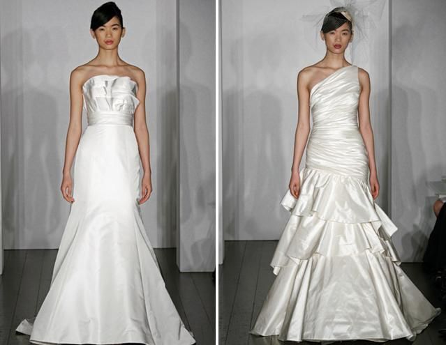 Beautiful spring 2010 wedding dresses from Amsale, with understated ruffles on bodice and on skirt