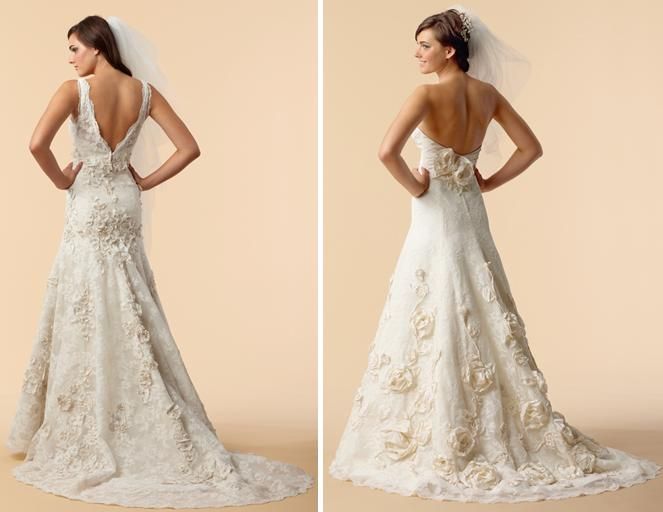 Stunning lace and dutchess satin ivory wedding dresses with beautiful floral appliques
