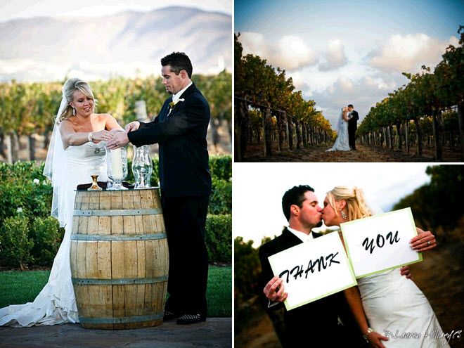 Bride and groom light unity candle at outdoor wedding ceremony at Temecula winery