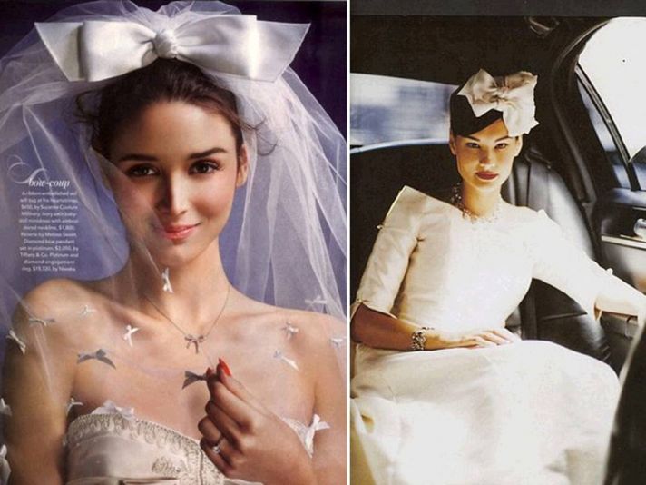 Feminine bow-adorned bridal headpieces and veils