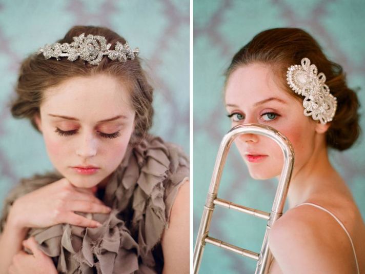 Vintage-inspired bridal tiara and hair barrett by Twigs & Honey