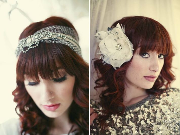 Rhinestone-encrusted vintage bridal headband; chic ivory wedding hair flower