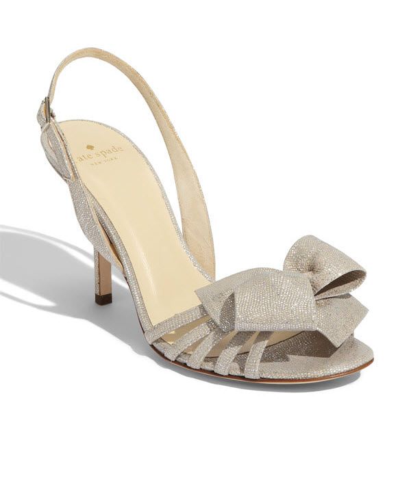 Kate Spade bridal heels- the Lourdes shoe with metallic shimmer and bow detail