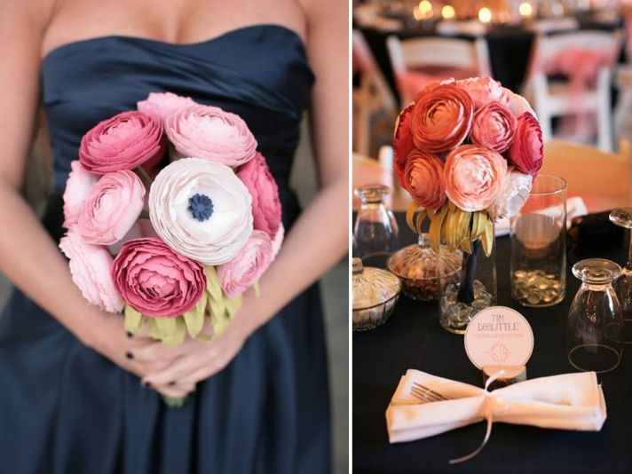 Romantic DIY wedding flowers- paper ranunculu bridal bouquet