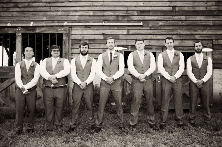 Outdoor rustic wedding in Tennessee with dapperly dressed groom and groomsmen
