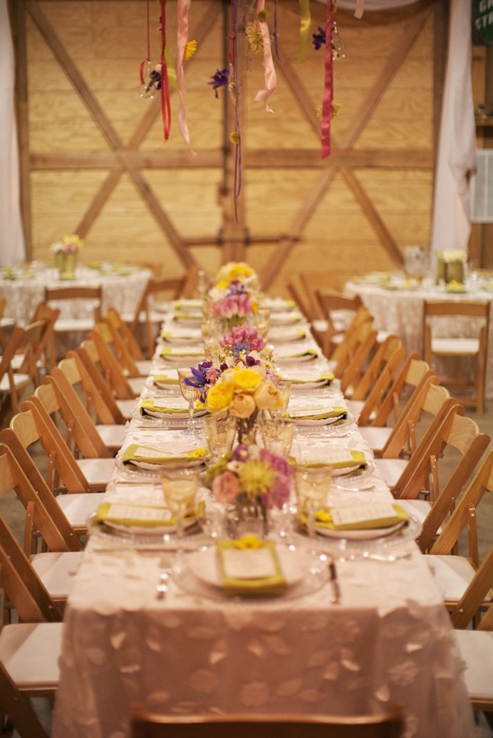 Country chic wedding reception venue tablescape