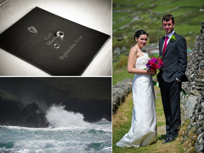 Destination wedding bride and groom pose on beach