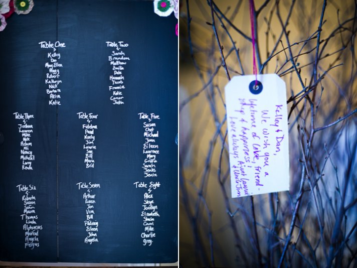 Casual wedding reception escort card idea
