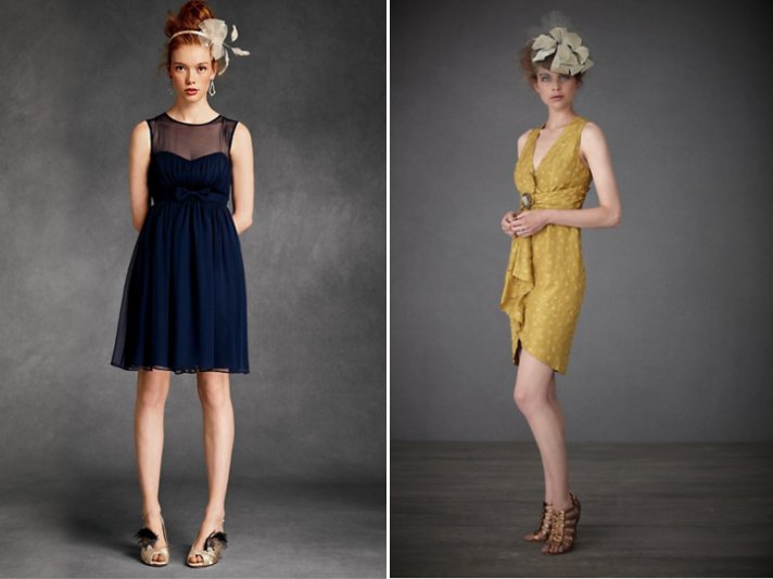 Chic navy blue and gold BHLDN bridesmaids dresses