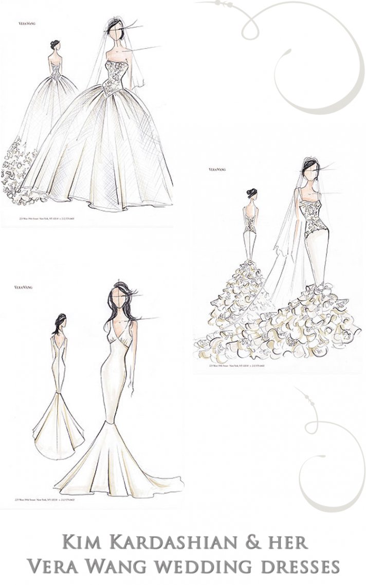 Sketches of Kim Kardashian?s three wedding dresses by Vera Wang