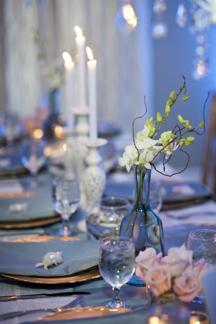 Elegant seaside inspired wedding reception decor