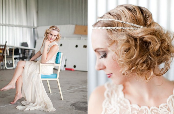 1920’s-inspired bridal style with sheath wedding dress