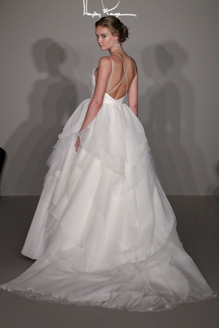 Hayley Paige 2012 wedding dress with ruffled tiers and floral embellishments