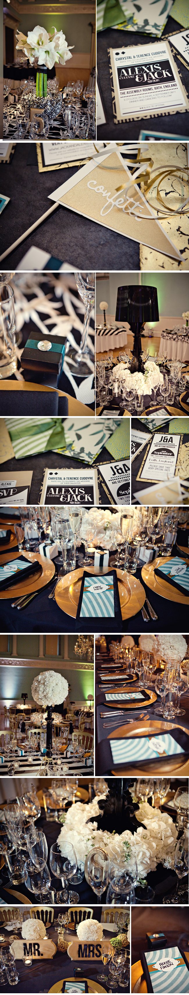 black white wedding pops of teal gold elegant real weddings