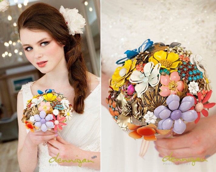 brooch bridal bouquet unique wedding flowers vintage wedding style