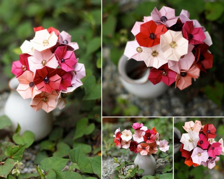 pink wedding flowers paper bridal bouquet