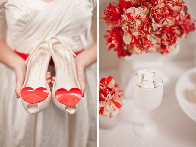 valentines day wedding inspiration ivory red wedding shoes reception centerpiece