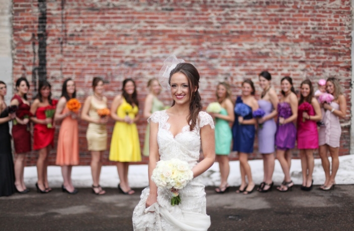 bridesmaids in every color of the rainbow