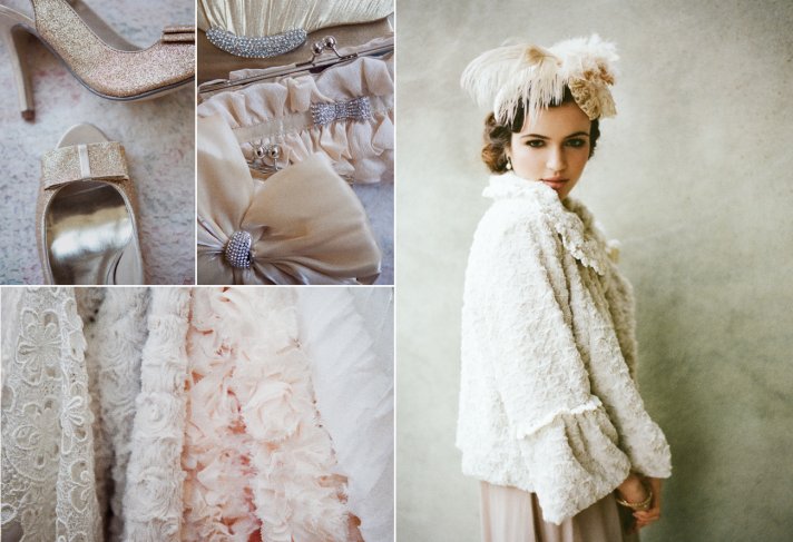 vintage inspired wedding accessories fur bridal cape sparkly wedding shoes