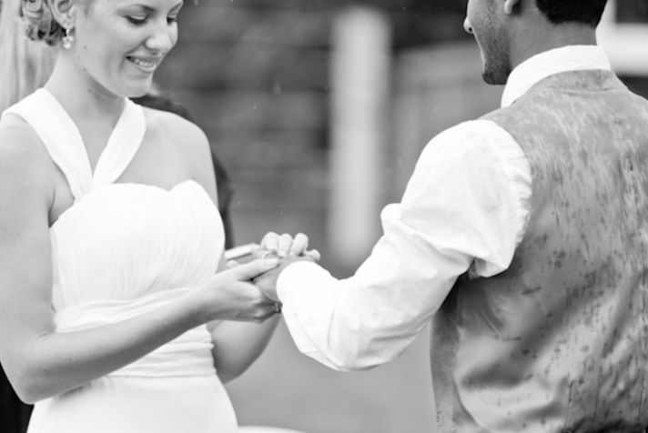 bride groom pose after wedding ceremony black and white