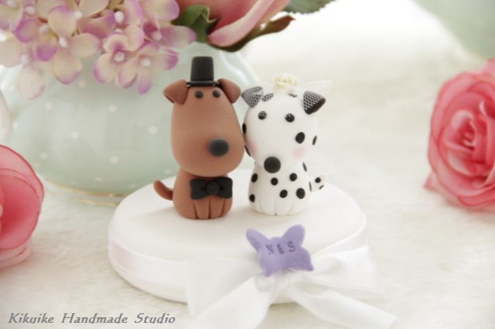 bride groom puppy wedding cake topper