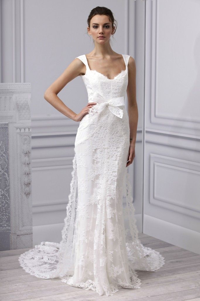 Spring 2013 wedding dress Monique Lhuillier bridal gown lace modified mermaid train
