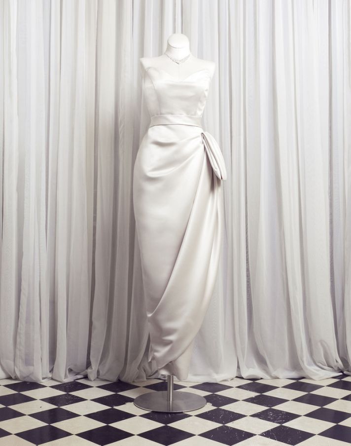 elegant vintage inspired wedding dress sweetheart draping detail