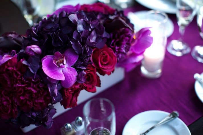 romantic purple red fuschia wedding flower centerpieces California wedding 3