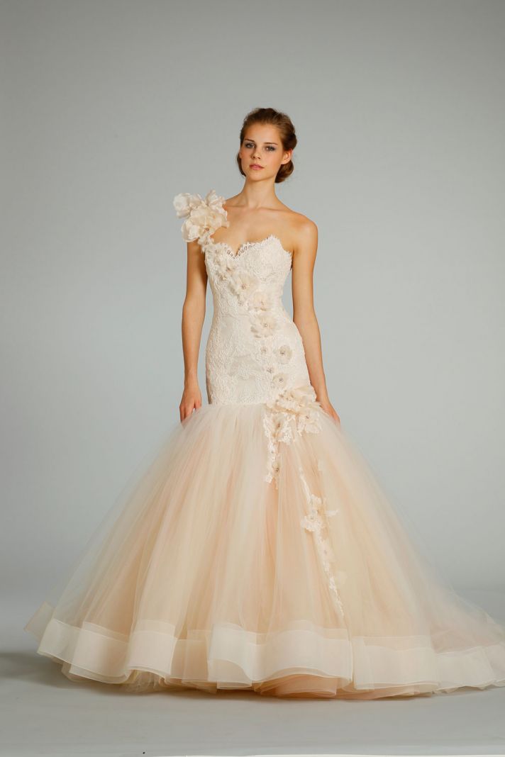 fall 2012 wedding dress Lazaro bridal gowns 3259 peach tulle mermaid