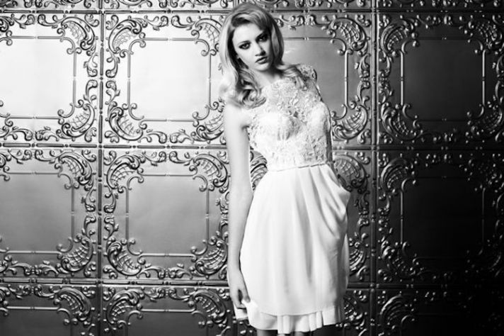 lace LWD little white wedding dress for the reception Sarah Seven black and white