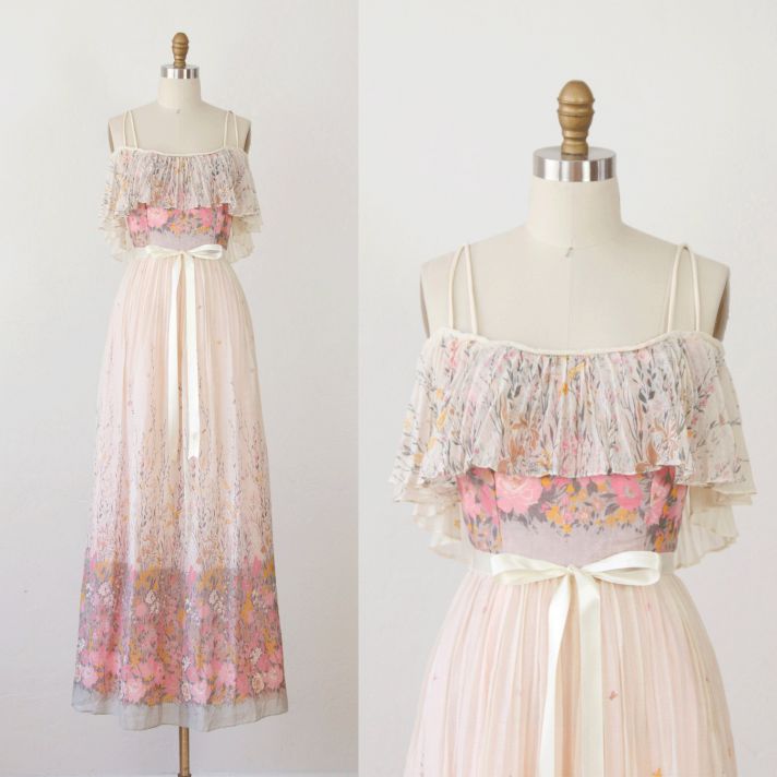 vintage wedding dress bridal gown inspiration from Etsy floral pink ivory