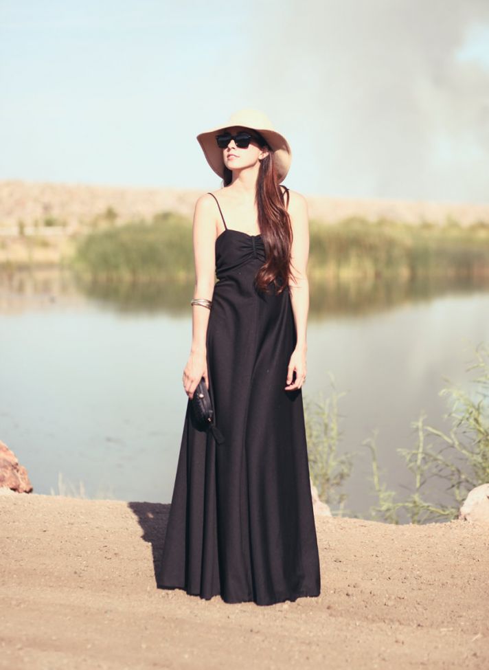 chic black bridesmaid dress long draped 2