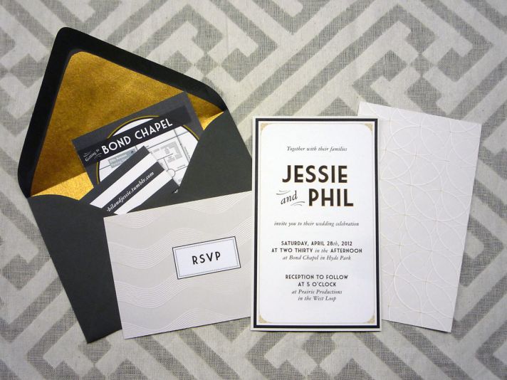 gorgeous wedding invitations black white gold