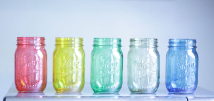 things brides love Mason Jar wedding reception decor centerpieces rainbow