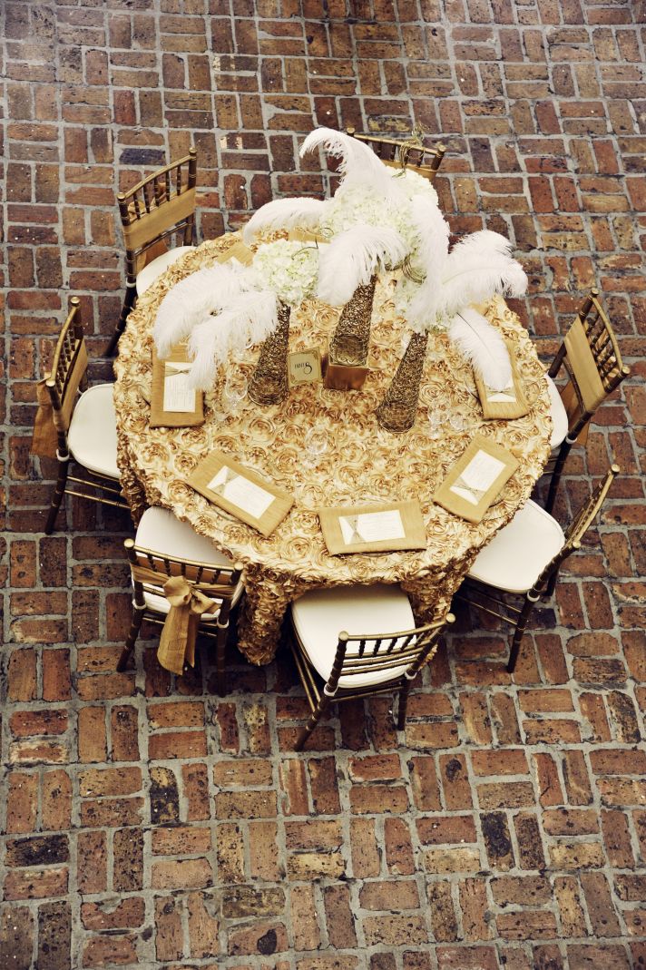 Great Gatsby Wedding Reception Gold and Ivory Table Decor