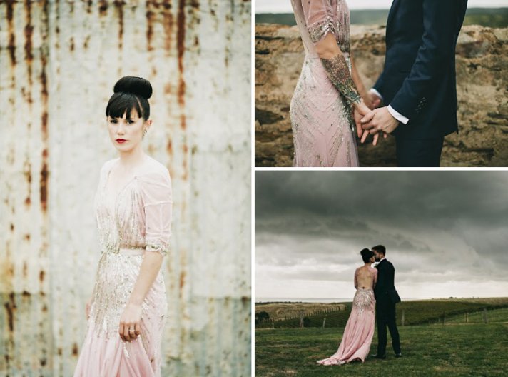 Pink Beaded Wedding Dress Rock n Roll bride