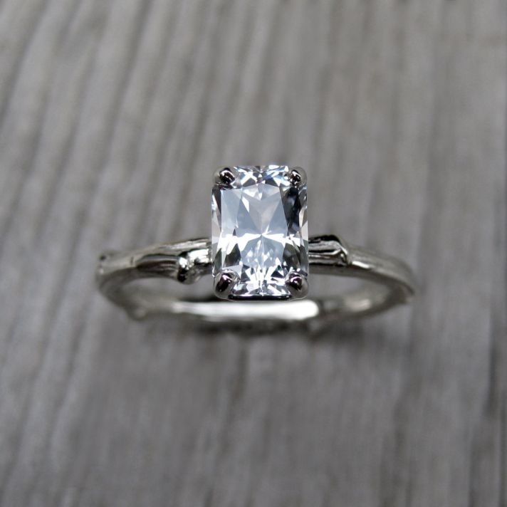 Emerald Cut Engagement Ring White Sapphire