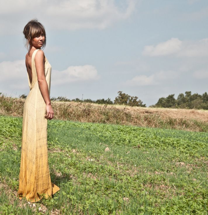 Alternative wedding dress low back burnout yellow