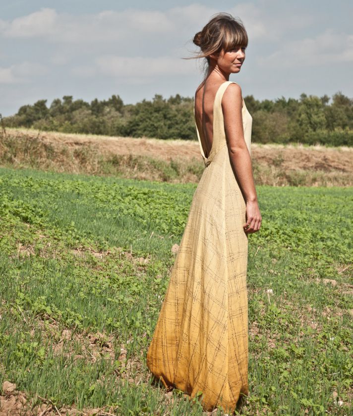 Alternative wedding dress low back burnout yellow